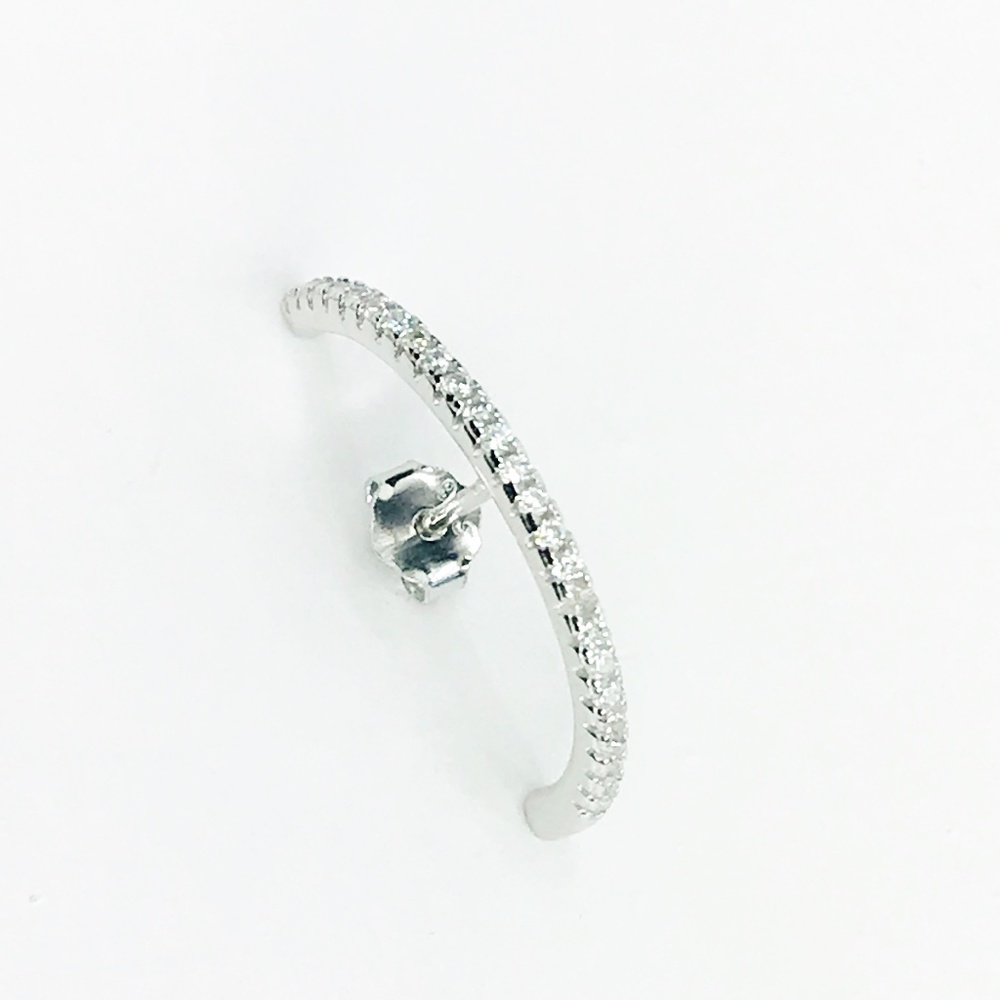 Pave Crystal Earlobe Cuff Stud Earring in Silver - Picture 3 of 8